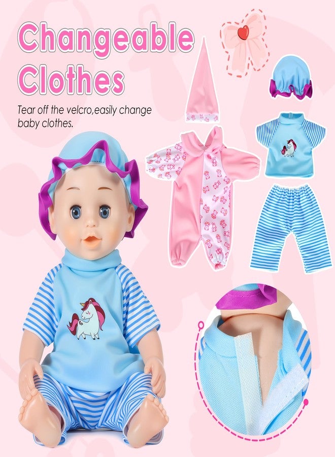 HUITEM Baby Doll Stroller Toys Set, 17 PCS Baby Doll Accessories Stroller Toys with Baby Dolls,2 Sets Doll Clothes, Playpen, Handbag, Feeding Nursery Pretend Play Gifts for Girls Toddlers 3 4 5 - Image 5